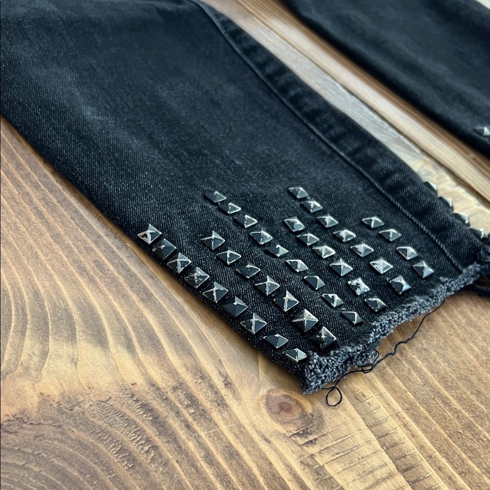 MOTHER Black Cropped Jeans with Studded Hem - Picture 4 of 5